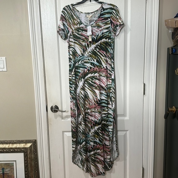 Cupio Sz S short sleeve multicolor palm print maxi NWT - Picture 1 of 6